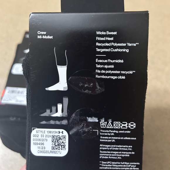 UNDER ARMOUR UA Cushioned Crew Socks 2  3-Packs W L 10-14 Black Activewear NEW - Picture 4 of 9